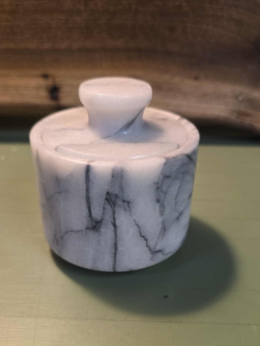 Marbled Ceramic Accent Jar with Lid - White/Gray, Salt Cellar, Great Marbling!
